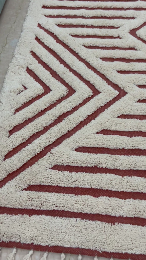 hand tufted red and white runner rug